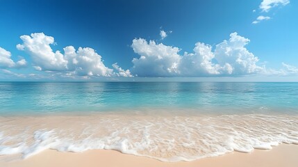 Obraz premium Peaceful beach scene with calm turquoise waters and soft sand