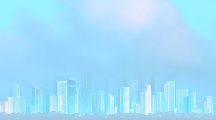 Naklejka premium Ethereal blue-tinted futuristic cityscape, translucent glass architecture, dreamy atmospheric landscape, holographic building effects, misty modern skyline, clean minimalist architectural design
