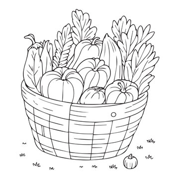 vegetables with basket coloring page silhouette vector
