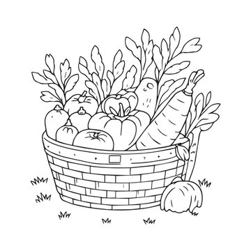 vegetables with basket coloring page silhouette vector