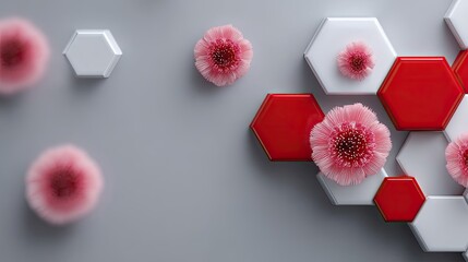 Abstract 3D Hexagon Background with Pink Flowers