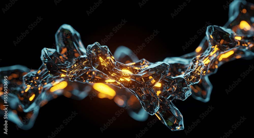 Poster abstract glowing liquid forms intertwine, creating a dynamic, three-dimensional structure against a 