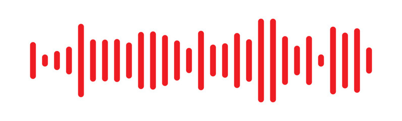 Red sound wave icon. Red Podcast soundwave line of voice. Record music player in red colour. Mobile talk track. Red Sound waves for voice message. Audio wave icon.Waves of the equalizer. 
