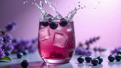 Blueberry Lavender Iced Tea with Edible Flowers and Splash