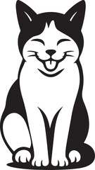 Happy cat illustration black and white sketch, Joyful feline drawing minimalist style