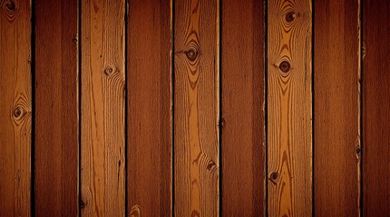 Obraz premium Warm-toned wooden planks, vertical grain, knots, rich amber hues.