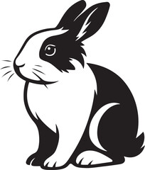Rabbit silhouette black and white pet design, Cute bunny vector illustration for animal lovers