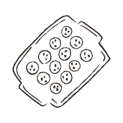 Cookies on baking tray, cartoon doodle vector illustration isolated on white background. Hand drawn outline art with grunge texture. Concept of homemade baked goods and bakery.