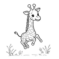Tall Giraffe Line Art Coloring Page