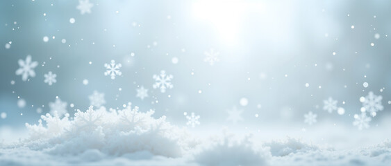A hyperrealistic macro digital painting of snowflakes in sharp detail, each six-pointed and unique, against a seamless cool blue and white backdrop with a soft, serene atmosphere.
