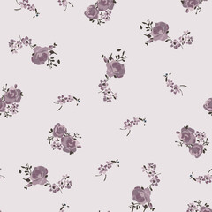 Naklejka premium Delicate Purple Rose Floral Seamless Pattern for Textile Print for Fabric, Elegant Romantic Design