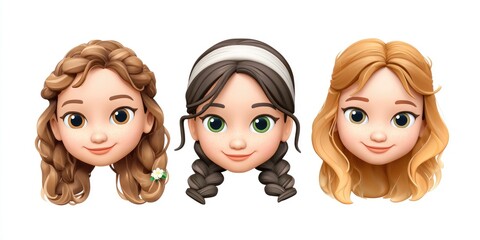 Fun and creative memoji characters displaying different hairstyles and expressions for digital communication