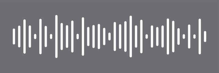  White sound wave icon vector on black background. Podcast soundwave line of voice. Record music player Icon. Mobile talk track. Sound waves for voice message. Audio wave icon.Waves of the equalizer. 