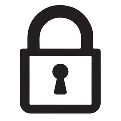 A bold black silhouette icon of a closed padlock with a keyhole, signifying security or privacy.