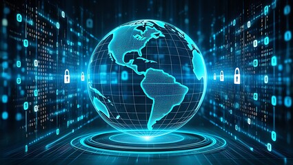 Global Digital Security and Cybersecurity Network Infrastructure Concept Art