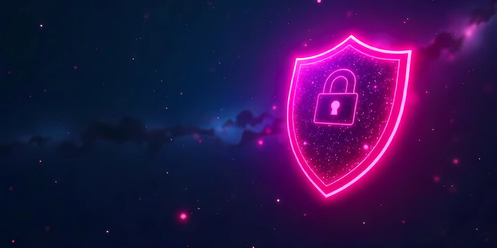 Digital security shield with lock symbol