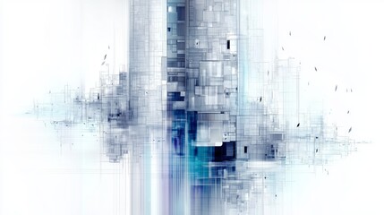 Fototapeta premium Ethereal blue-tinted futuristic cityscape, translucent glass architecture, dreamy atmospheric landscape, holographic building effects, misty modern skyline, clean minimalist architectural design