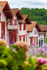 Traditional Basque Labourdine Houses Along Rue Notre-Dame, the Main Street of La Bastide-Clairence