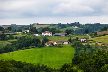 Panoramic View Over the Countryside and Labourdine Houses Surrounding La Bastide-Clairence