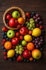 Fresh Fruit Arrangement on Rustic Table