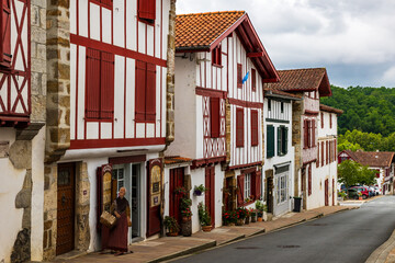 Traditional Basque Labourdine Houses Along Rue Notre-Dame, the Main Street of La Bastide-Clairence