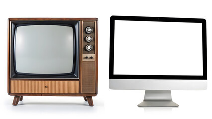 Juxtaposition of vintage television and a modern computer screen showcasing the contrast of technologies