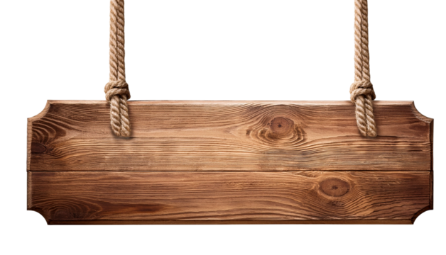 A blank wooden sign hanging by chains, perfect for cafe, pub, or business.