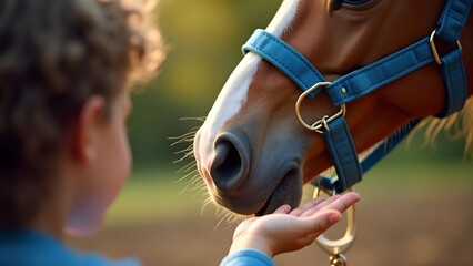 Gentle Moment Between Child and Horse in Close-Up