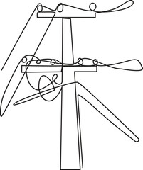 Electric pole continuous line vector illustration. Editable Stroke
