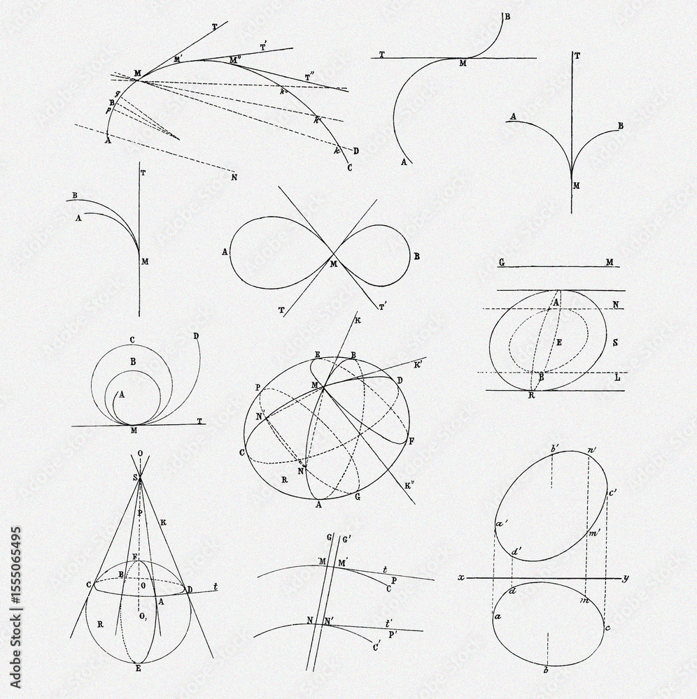 Poster drawing of axonometric projection of circle, line in planes. computer educational technic design for