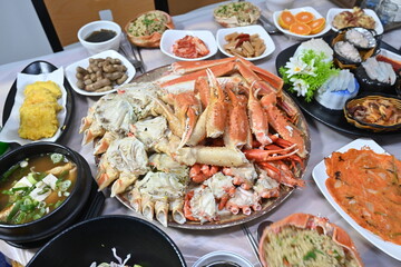 Korean seafood food. Korean steamed kingcrab