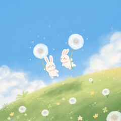 rabbit bunny dandelion in the grass
