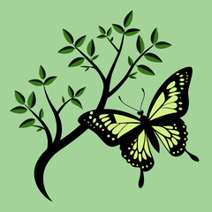 Butterfly on a tree branch silhouette