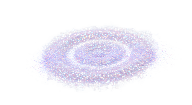 A shimmering, iridescent circular pattern resembling a cosmic whirlpool, set against a transparent background, ideal for digital art