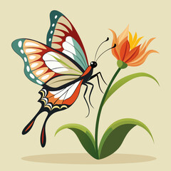 Side view of a butterfly landing on a flower