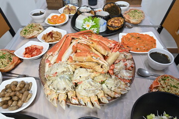 Korean seafood food. Korean steamed kingcrab