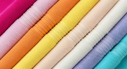 Colorful towels neatly arranged for hotel spa or home decor use