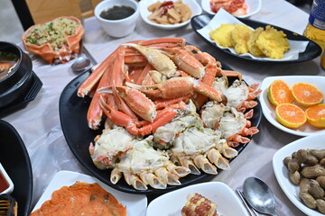 Korean seafood food. Korean steamed kingcrab