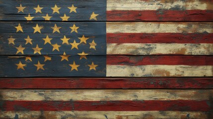 Rustic Wooden American Flag Art with Distressed and Weathered Appearance