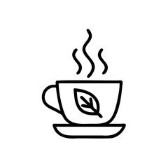 Handdrawn of a tea cup with a leaf steam on a saucer vector