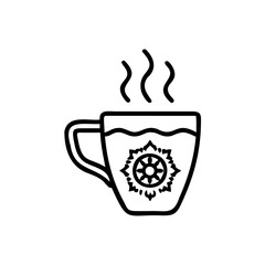 Handdrawn cup with steam mandala design on background beverage drink
