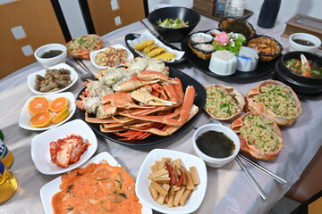 Korean seafood food. Korean steamed kingcrab