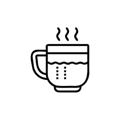 Line art cup with handle steam rising from liquid inside on background coffee drink