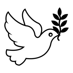 Flat minimalist bird holding grass icon. Vector EPS 10 format. Symbolizing peace, harmony, and freedom. Ideal for environmental, humanitarian, and spiritual-themed illustrations and and interfaces.