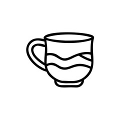 Handdrawn mug with wavy lines handle on background drinkware beverage
