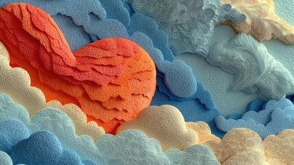 Abstract Paper Cut Clouds and Heart Design