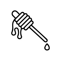 Honey dipper with dripping honey a single drop on background outline