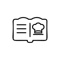 Handdrawn open cookbook with chef hat icon on background recipe cooking