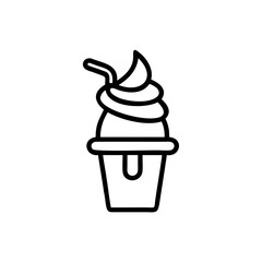 Handdrawn ice cream sundae with a straw in a cup on a background dessert