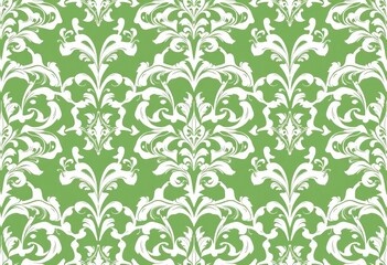 Elegant white & green vintage baroque floral damask seamless vector pattern ,  luxury,  antique